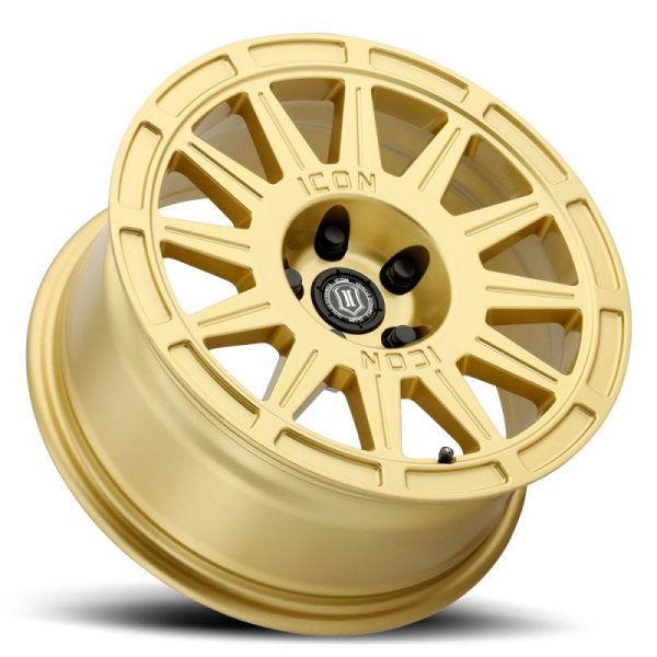 ICON Ricochet 15x7 5x100 15mm Offset 4.6in BS 56.1mm Bore Gloss Gold Wheel For Cheap